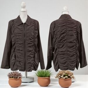 ERIN LONDON RUCHED ZIP FRONT‎ BROWN WOMEN'S JACKET LARGE VGC